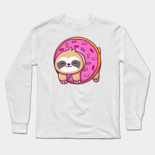 Cute Sloth With Doughnut Long Sleeve T-Shirt